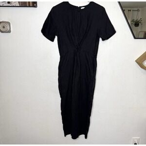 Shaina Mote Jumpsuit Women's 6 Verana Front Twist Black Linen‎ Wide Leg Cropped